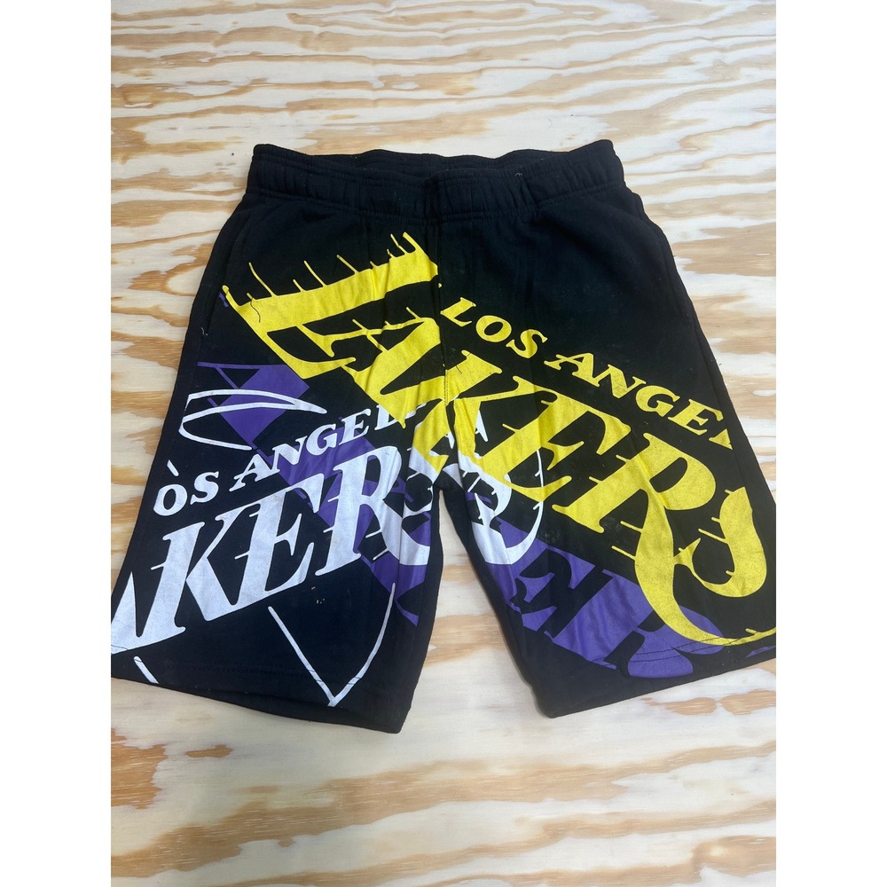 NBA Los Angeles Lakers Fleece Shorts Mens Medium Black Graphic Print Basketball